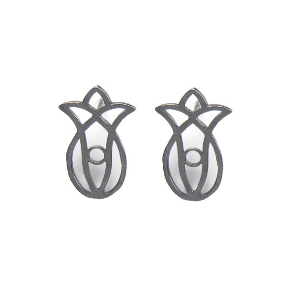 Earrings "Tulip Flowers" Black Platinum